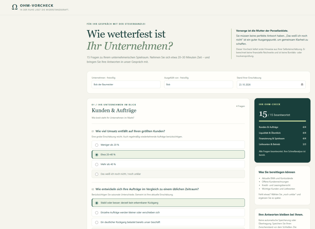 Screenshot OHM Vorcheck Fragebogen
